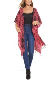 Red HIPPIE Gypsy Tie Dye Kimono Cardigan Shawl Wrap Swimsuit Cover Up Jacket One Size