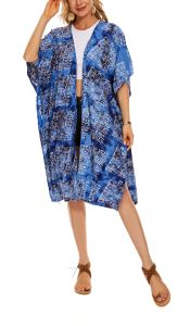 Blue HIPPIE Gypsy Hand Batik Kimono Cardigan Shawl Wrap Swimsuit Cover Up Jacket One Size
