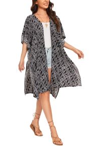 Black HIPPIE Gypsy Hand Batik Kimono Cardigan Shawl Wrap Swimsuit Cover Up Jacket One Size