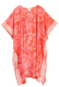 Coral HIPPIE Gypsy Hand Batik Kimono Cardigan Shawl Wrap Swimsuit Cover Up Jacket One Size