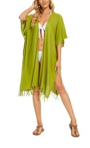 Avocado green Long Solid Kimono Cardigan Shawl Wrap Swimsuit Cover Up Jacket One Size