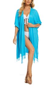 Turquoise Long Solid Kimono Cardigan Shawl Wrap Swimsuit Cover Up Jacket One Size