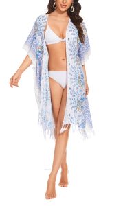 White HIPPIE Gypsy Kimono Cardigan Shawl Wrap Swimsuit Cover Up Jacket One Size