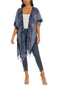 Dark blue HIPPIE Gypsy Kimono Cardigan Shawl Wrap Swimsuit Cover Up Jacket One Size