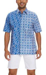 Classicmod Blue Cotton Handmade Block Batik Men Shirts Summer Beach Wear