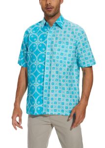 Classicmod Turquoise Cotton Handmade Block Batik Men Shirts Summer Beach Wear