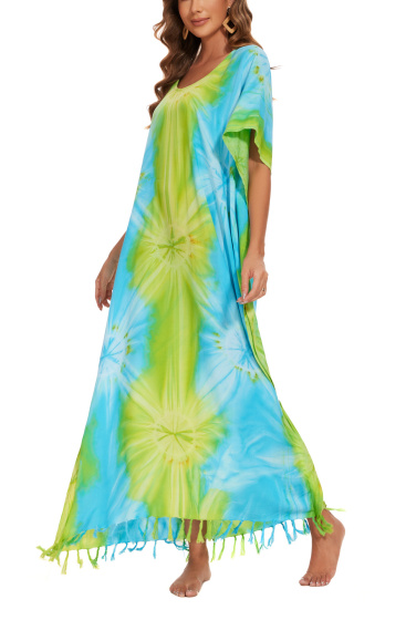 BeautyBatik Olive Hippie Tie Dye Caftan Kaftan Loungewear Maxi Plus Size Long Dress 3X 4X