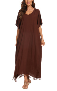 Brown Solid Caftan Kaftan Loungewear Maxi Plus Size Long Loose Dress 3X 4XS10013038_0_image_IJUST_WORKING