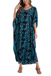 Black Hand Blocked Batik Rayon Caftan Kaftan Loungewear Maxi Plus Size Long Dress 3X 4XS10014482-MU_0_image_IJUST_WORKING