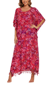 Red Hand Blocked Batik Rayon Caftan Kaftan Loungewear Maxi Plus Size Long Dress 3X 4XS10014822_0_image_IJUST_WORKING