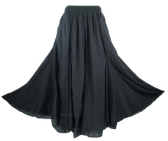 Black Cotton Gypsy Long Maxi Godet Flare Skirt 1X 2X