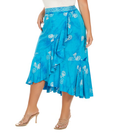 Blue Batik Floral Print Long Flowy Pleated Elastic High Low Ruffle Skirt 1X 2XS30014786_0_image_IJUST_WORKING