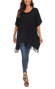 Black Solid Tunic Blouse Kaftan V neck Loose Top Plus Size 3X 4XS40005968_0_image_IJUST_WORKING