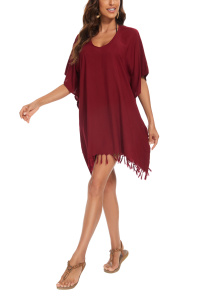 Maroon Solid Tunic Blouse Kaftan V neck Loose Top Plus Size 3X 4XS40013045_0_image_IJUST_WORKING