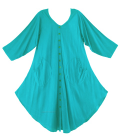 Turquoise Long Sleeve Lagenlook Plus Size Vest Tunic Top 0X 1X