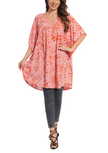 Coral HIPPIE Batik Kaftan Plus Size Tunic Blouse Short Sleeve Top XL 1X 2XS40014633_0_image_IJUST_WORKING