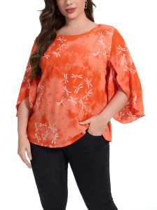 Orange Plus Size Dressy Batik Blouse Tunic Top 3/4 Open Sleeves 1X 2XS40014888-MU_0_image_IJUST_WORKING