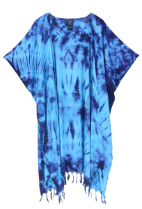 Blue HIPPIE Gypsy Tie Dye Kimono Cardigan Shawl Wrap Swimsuit Cover Up Jacket One Size