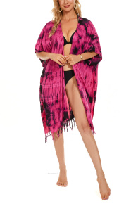 Fuchsia HIPPIE Gypsy Tie Dye Kimono Cardigan Shawl Wrap Swimsuit Cover Up Jacket One Size