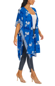 Blue HIPPIE Gypsy Hand Batik Kimono Cardigan Shawl Wrap Swimsuit Cover Up Jacket One Size