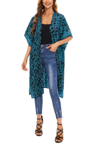 Black HIPPIE Gypsy Hand Batik Kimono Cardigan Shawl Wrap Swimsuit Cover Up Jacket One Size