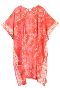 Coral HIPPIE Gypsy Hand Batik Kimono Cardigan Shawl Wrap Swimsuit Cover Up Jacket One Size