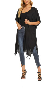 Black Long Solid Kimono Cardigan Shawl Wrap Swimsuit Cover Up Jacket One Size