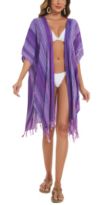 Purple HIPPIE Gypsy Stripe Kimono Cardigan Shawl Wrap Swimsuit Cover Up Jacket One SizeS50014764_0_image_IJUST_WORKING