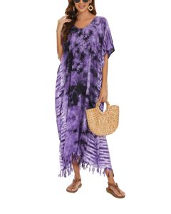 Purple Tie Dye Caftan Kaftan Loungewear Maxi Plus Size Long Dress XL to 4X