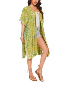 Olive HIPPIE Gypsy Hand Batik Kimono Cardigan Shawl Wrap Swimsuit Cover Up Jacket One Size